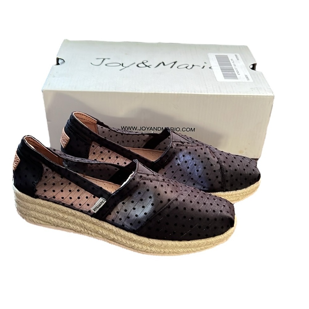 New Joy & Mario Polka Dot Mesh Espadrille Size 6.5W in Black